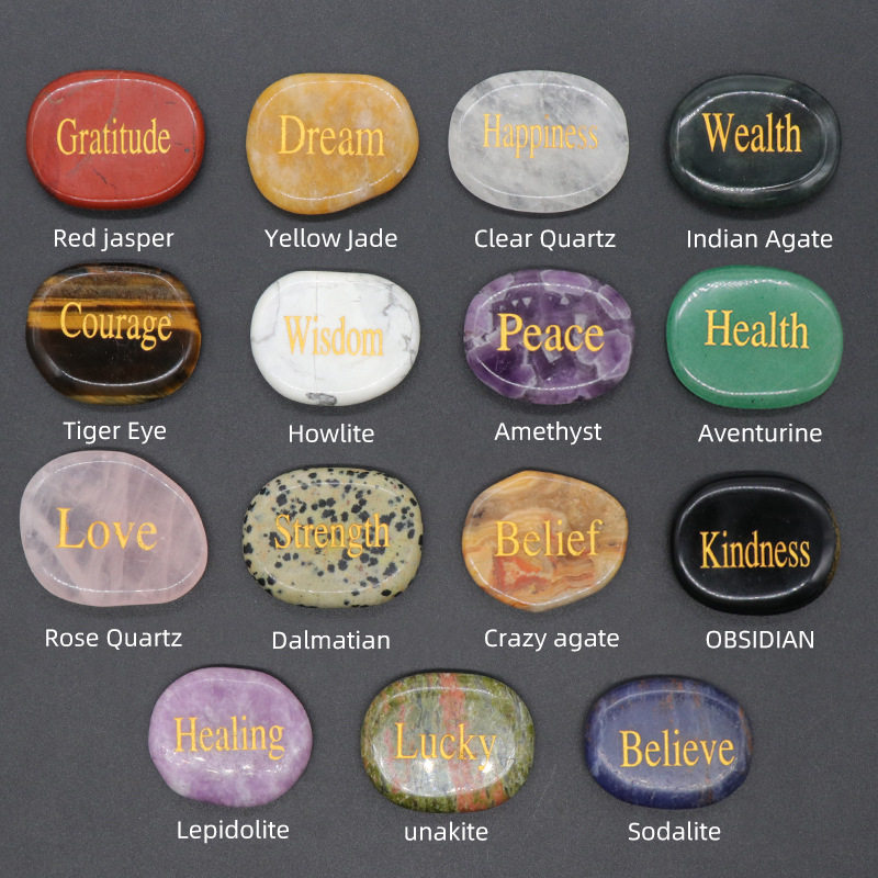 1581一Inspirational Stones力量石天然水晶玛瑙刻字混色跨境货源 - 实物图