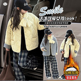 女童加厚外套2025冬季新款中大童双面穿棉服短款格子拼接上衣冬装，童装外套，祺儿童装