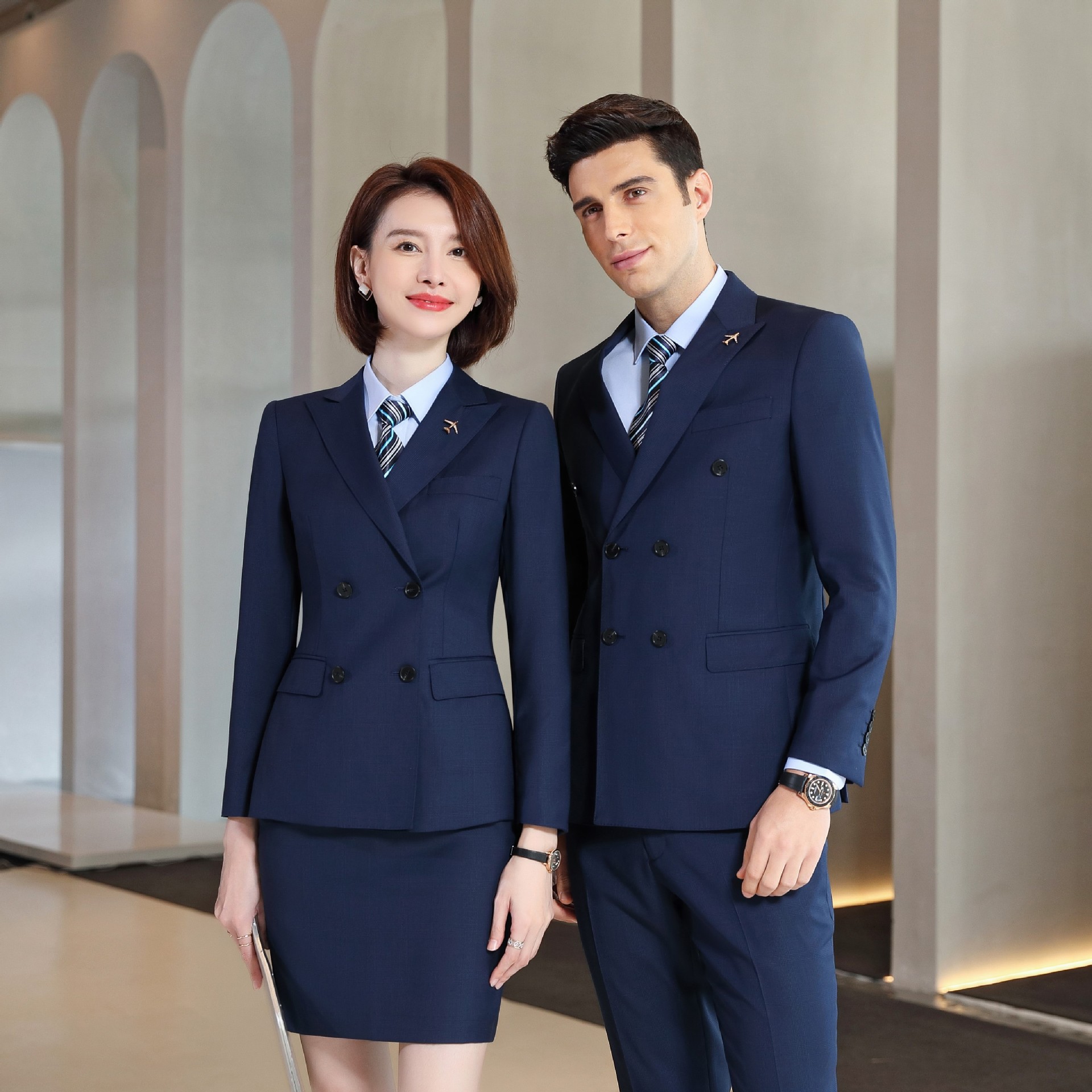 秋冬新款职业女装女西服套装50%羊毛毛涤格子西装女士正装工作服