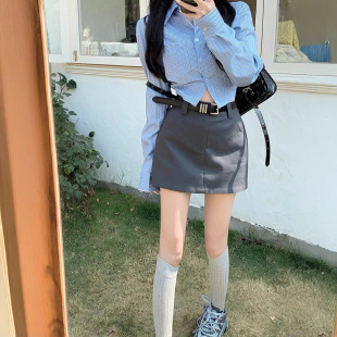 腰灰色短裙小个子包臀半裙显瘦少女高腰裙子 夏装 西装 半身裙女新款