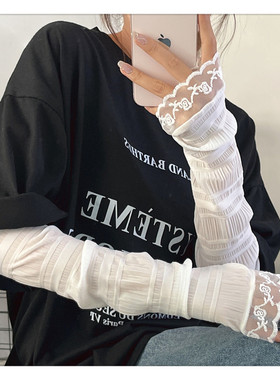 夏季日系甜美长款花边蕾丝薄款蝴蝶结冰袖女百搭遮阳透气防晒袖套