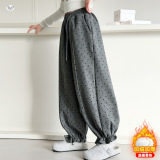 女童加绒花苞裤2025年秋冬新款中大童休闲波点阔腿裤脚口花边长裤，童装裤子，祺儿童装