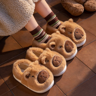 士 亲子居家外穿加绒保暖防滑情侣包跟棉拖鞋 卡皮巴拉棉鞋 女新款