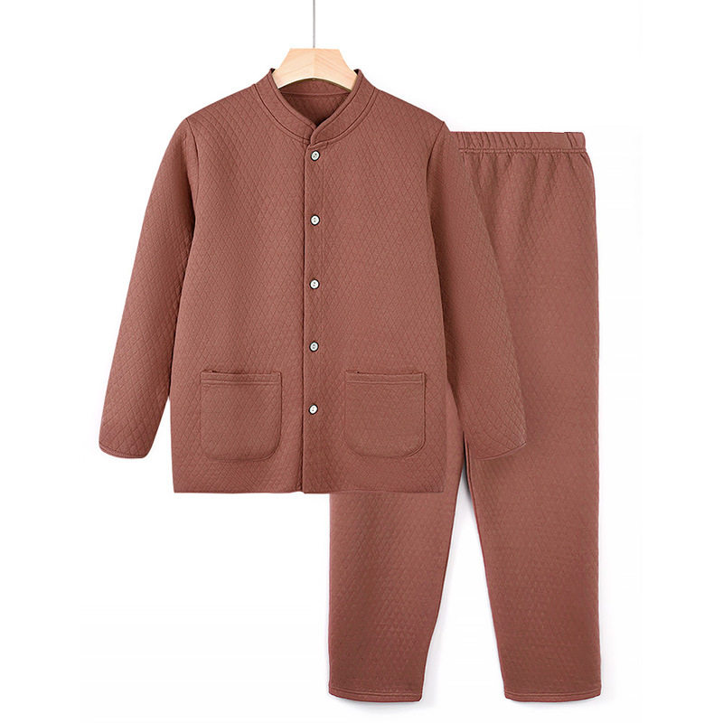 女中老年三层夹棉开衫套装保暖内衣秋冬妈妈上衣大码加厚棉衣棉裤