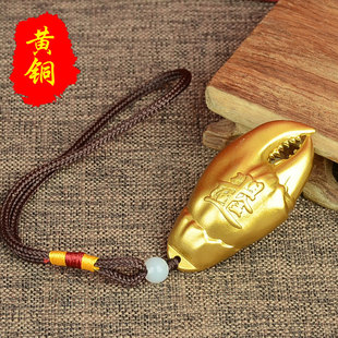 纯铜手中有钱手里有钳手把件挂件把玩招财进摆件黄铜蟹钳送礼品