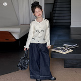 女童2025年秋季新款立体蝴蝶结毛衣中大童韩版针织开衫上衣外套潮，童装毛衣，祺儿童装