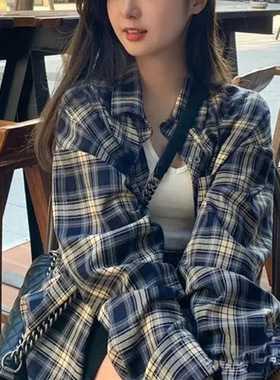 Women's Long Sleeve Checkered Shirt,Retro Button-Up Cardigan
