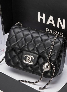 轻奢新款时尚肩包小香风菱格链条金珠方胖子真皮品牌女包