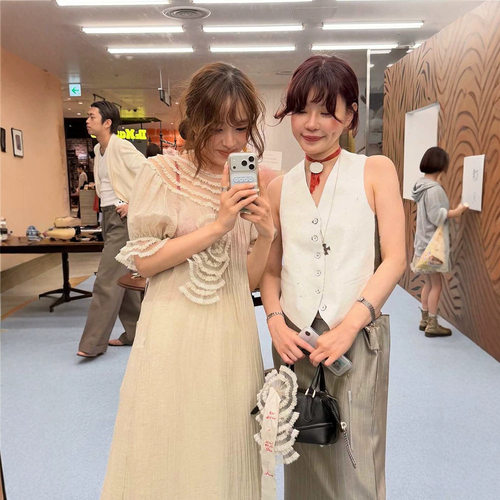 韩版仙女裙纯色夏款高腰拼接长裙