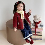 女童套装秋冬2025新款洋气韩系儿童加厚格子毛毛衣外套冬季三件套，童装休闲套装，祺妙童装