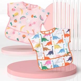 鲁冰花新款大卡通防水围兜短袖罩衣儿童吃饭衣西瓜兜围嘴幼儿园兜