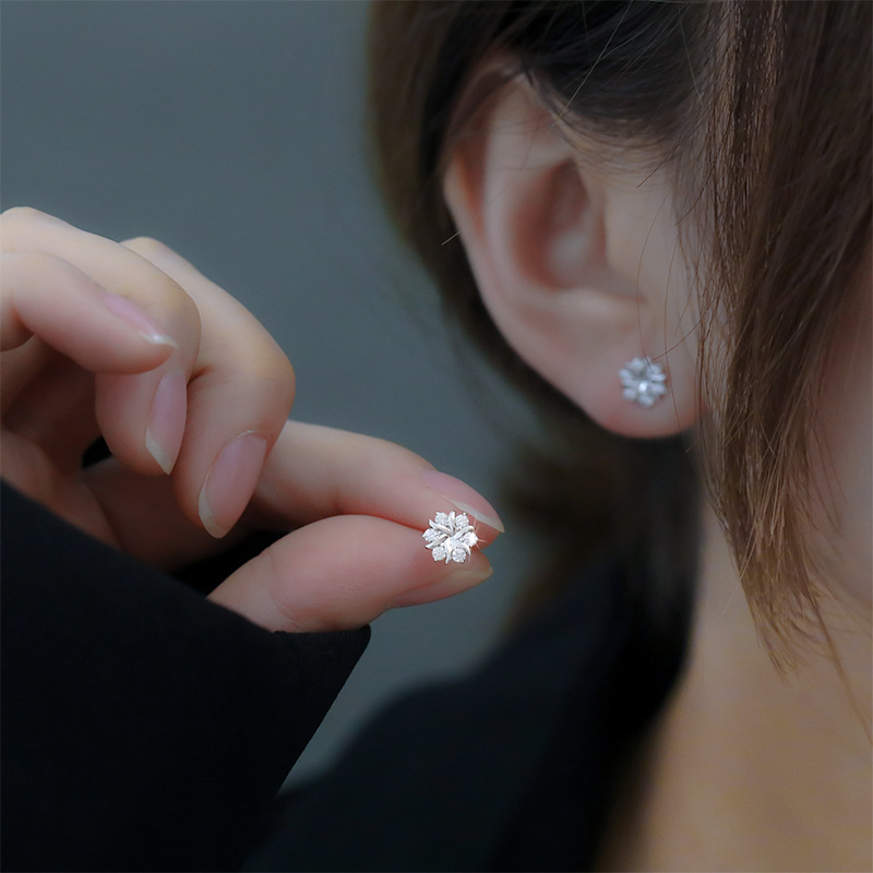 S925纯银花朵耳钉2023年新款潮养耳洞耳环女小巧气质级感耳饰