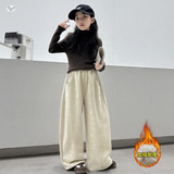 女童灯芯绒弯刀裤2025秋冬新款刺绣阔腿裤中大童休闲卫裤外出长裤，童装裤子，祺儿童装