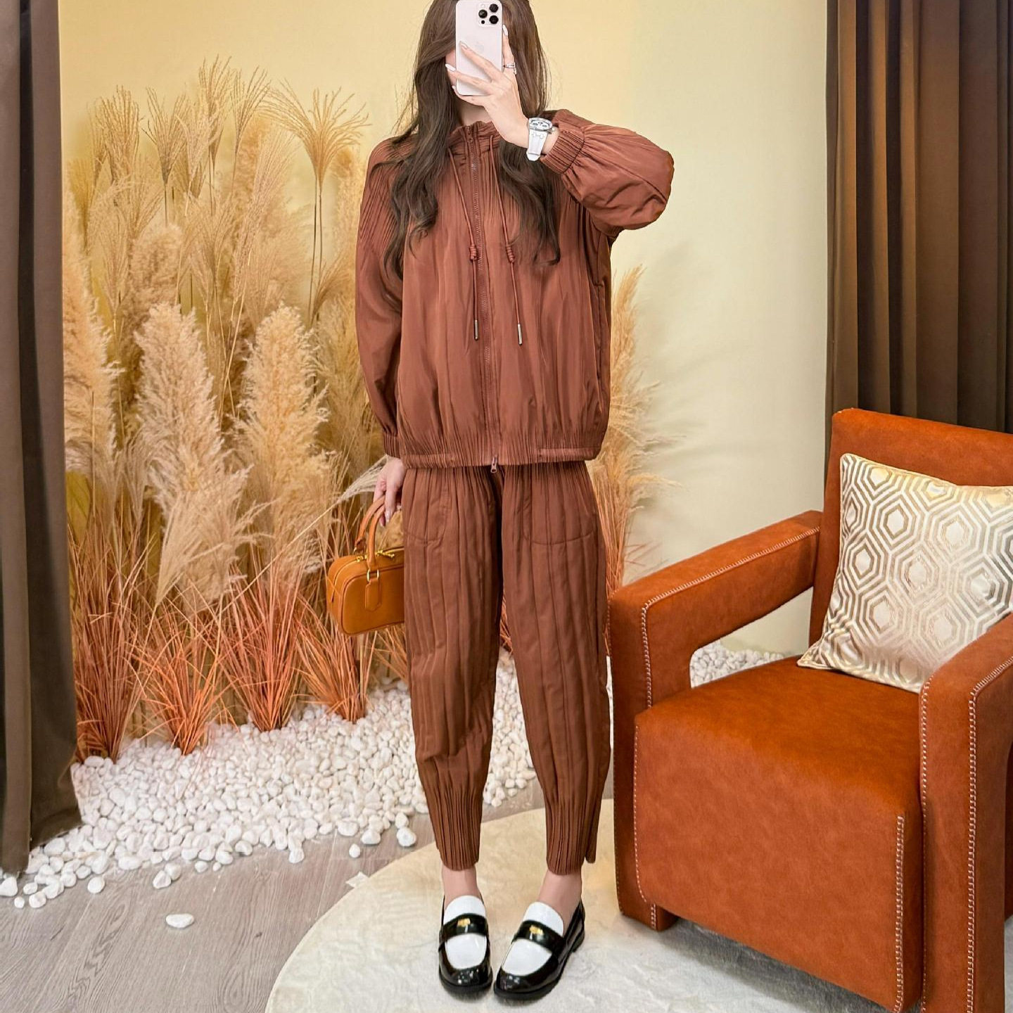 加厚棉衣套装女2025秋冬时尚简约长袖宽松显瘦纯色气质百搭两件套
