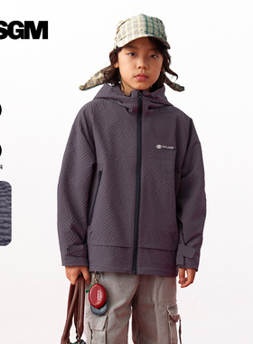 男童机能户外冲锋衣男孩防风防水宽松连帽夹克紫色茶绿色120~175