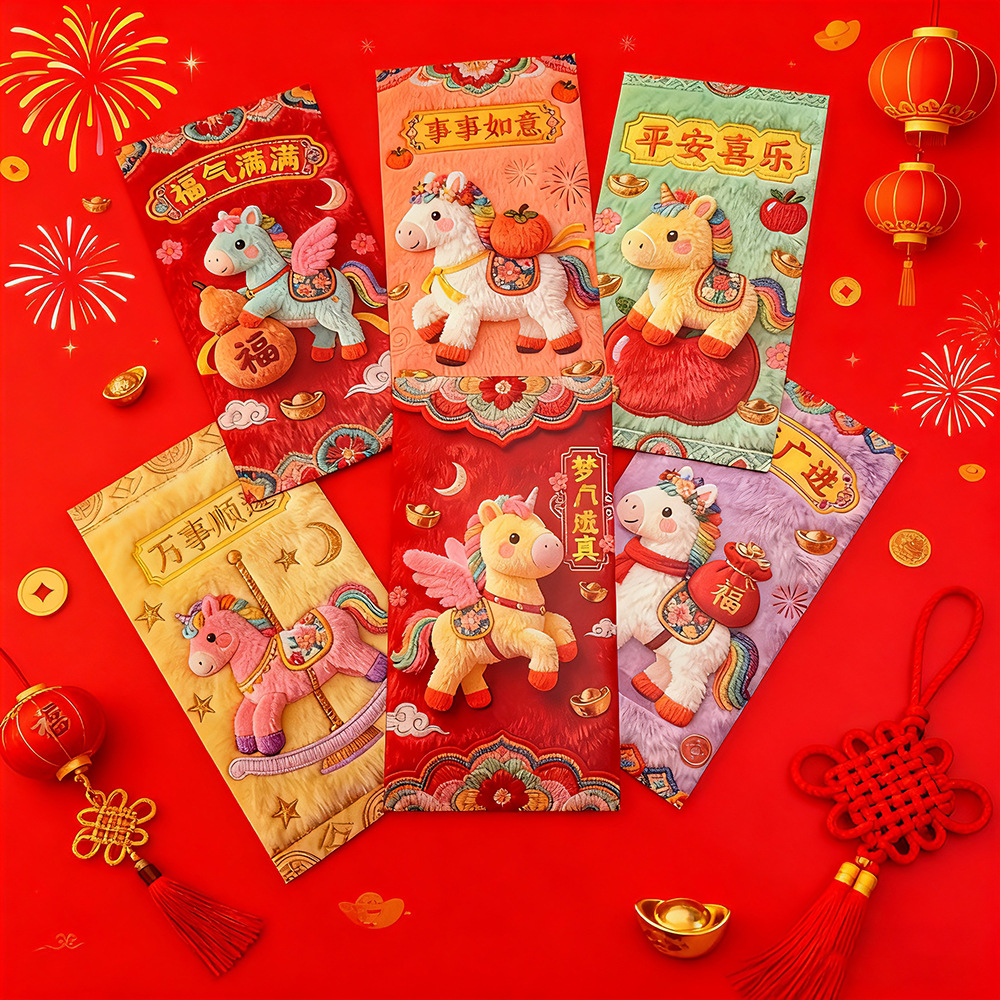 马年新年红包国风立体刺绣小马卡通5D3D效果红包过年红包