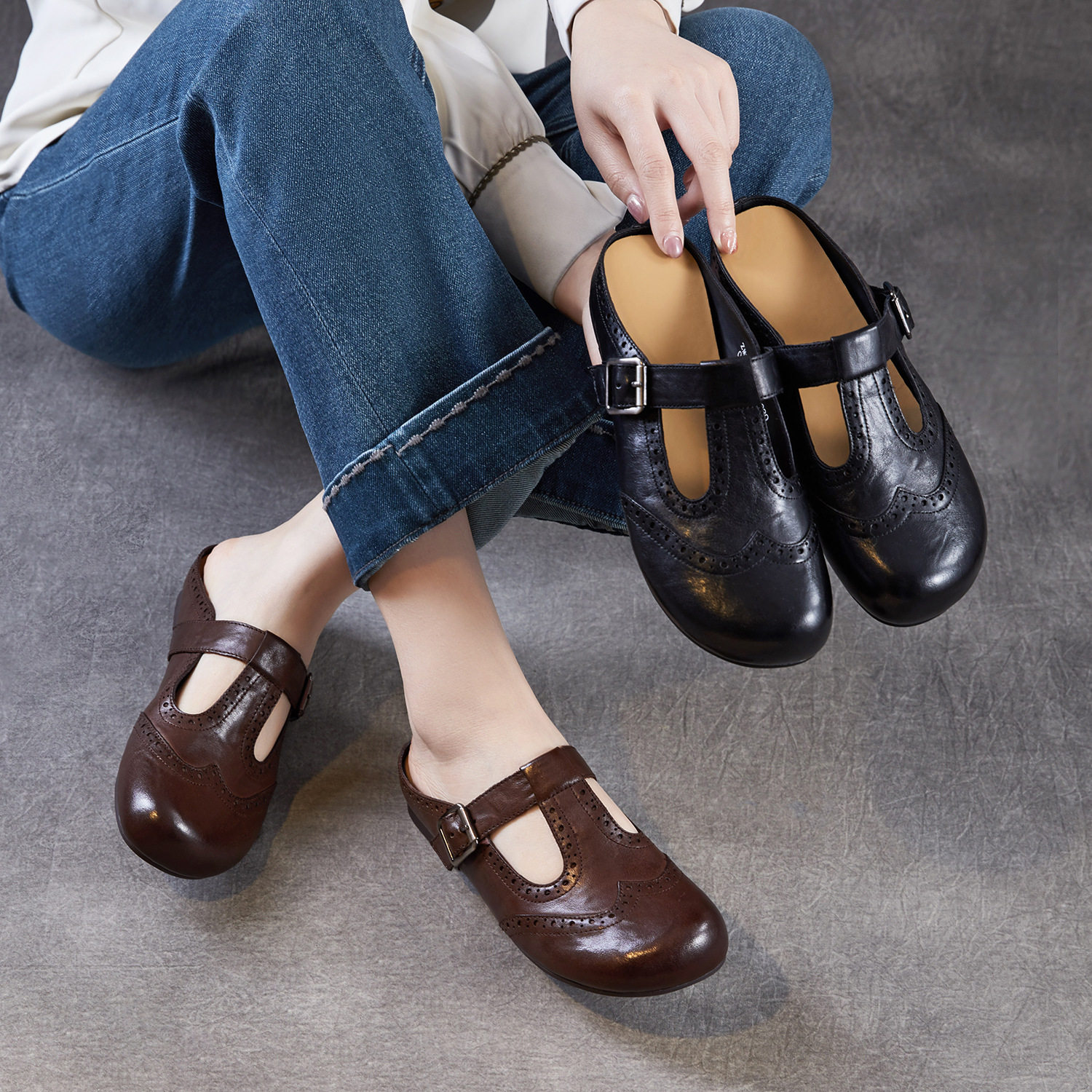 真皮平底布洛克勃肯拖鞋女款2026春夏新款外穿懒人半拖法式休闲鞋