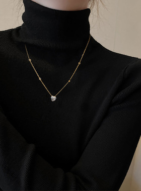 INS风18K镀金不锈钢项链白色心形锆石项链女士气质饰品级感项饰