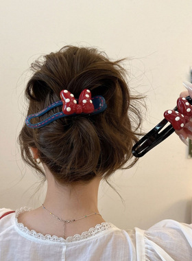 气质红色蝴蝶结鸭嘴夹女级感2026新款一字发抓后脑勺抓夹盘发夹