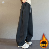 女童加绒卫裤2025秋冬新款休闲阔腿裤中大童刺绣卫裤冬装外出长裤，童装裤子，祺儿童装