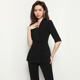 高端春秋职业西装套装女轻奢高级感黑色西服正装售楼部美容工作服