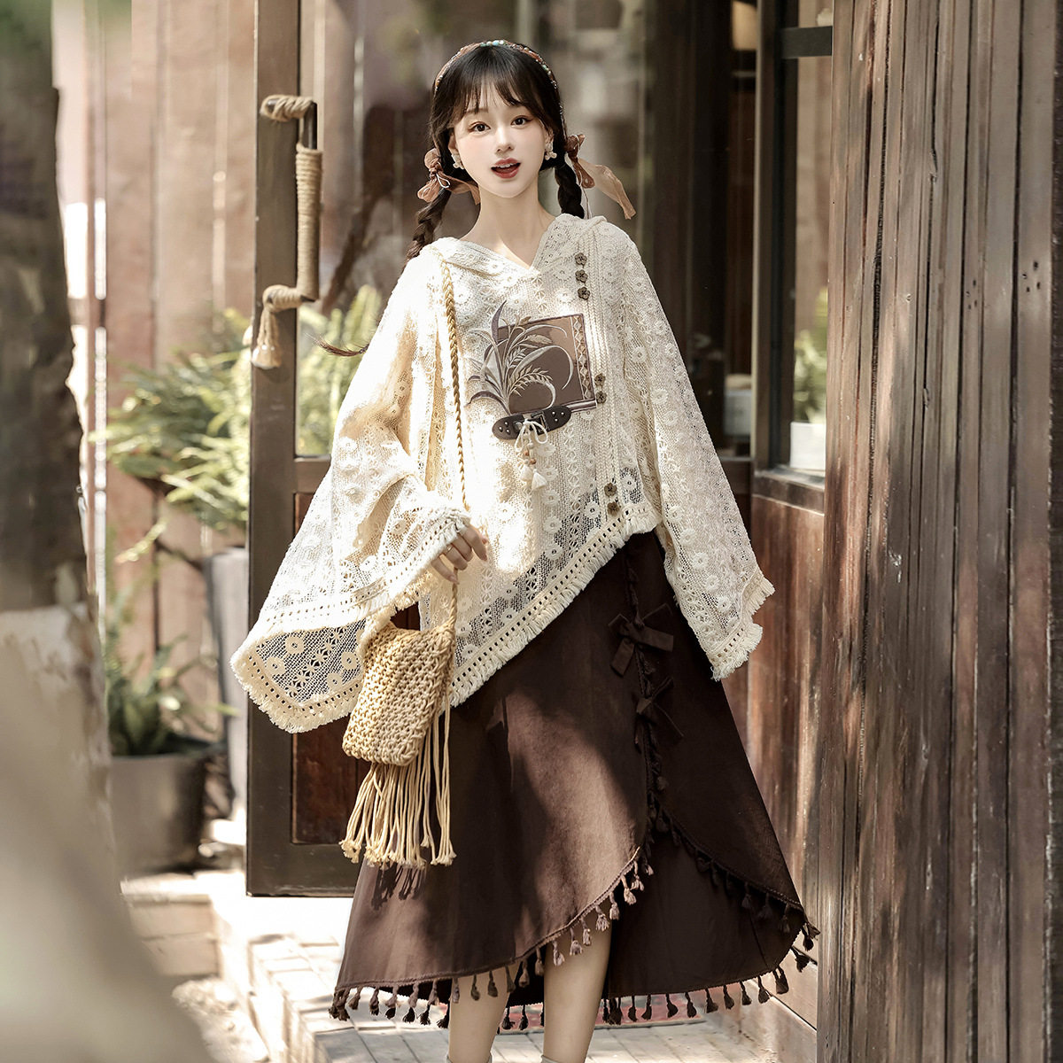 倚梦阁原创设计禾穗汉服女中国风改良汉元素上衣半裙套装9395
