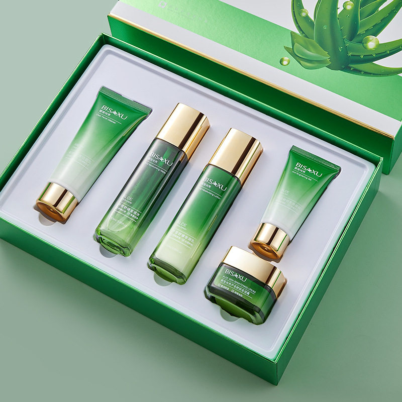 正品碧莹尚秀芦荟凝胶五件套盒补水锁水保湿修护皱纹淡化细纹套装