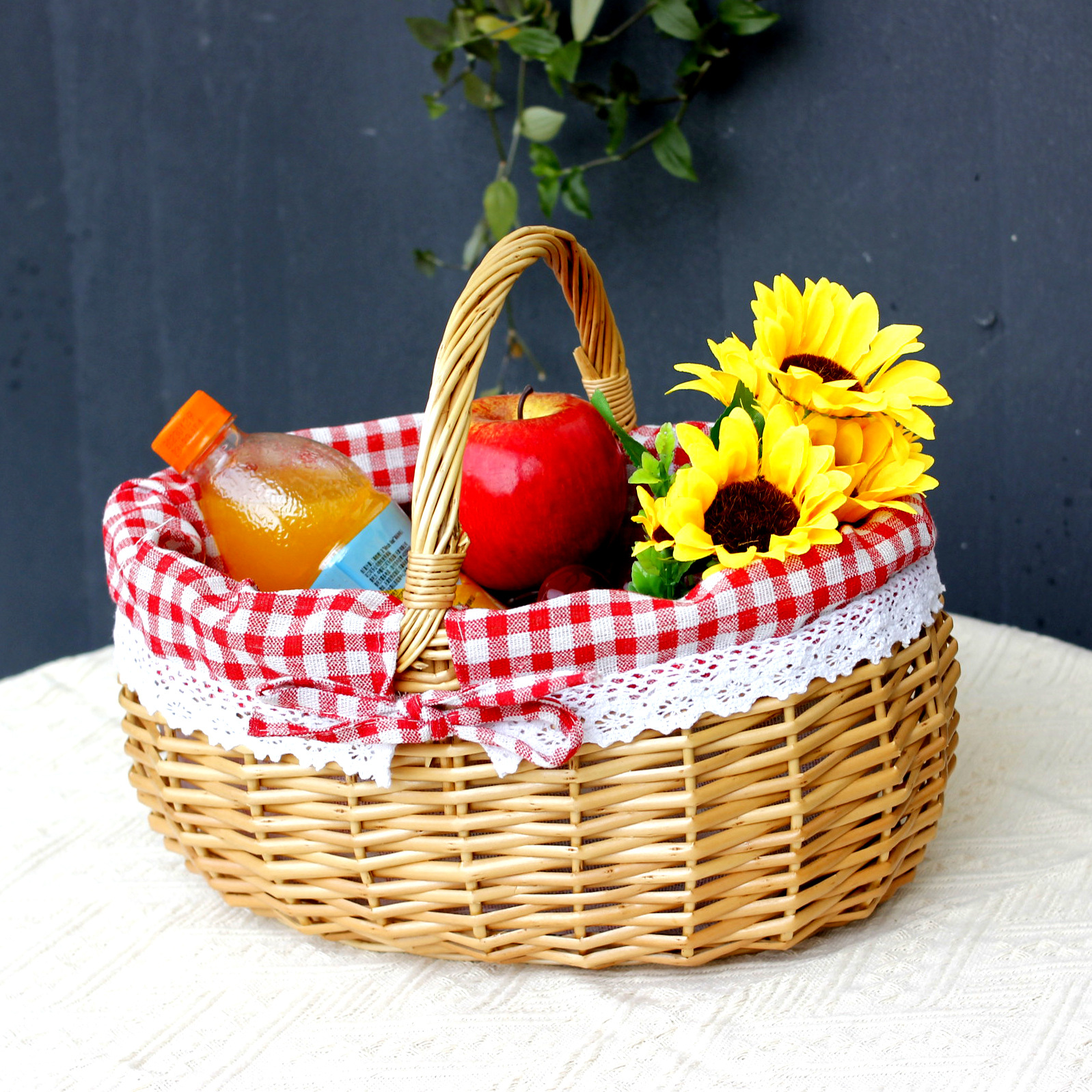 户外野餐篮子藤编柳编花篮购物酒店清洁工具篮 ins田园蓝子水果篮