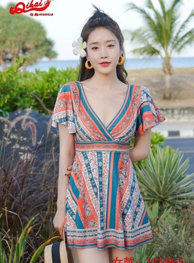 奇海新款夏季2023成人连体泳衣显瘦遮肚休闲度假沙滩泳衣裙23149