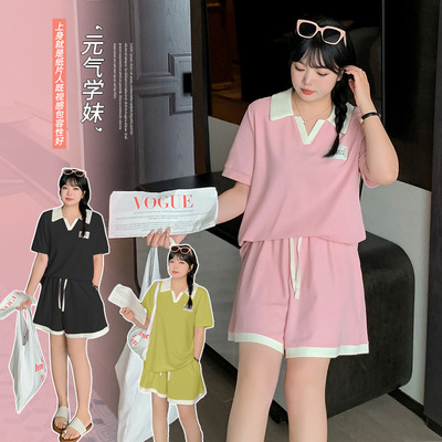 大码女装运动风休闲巨显瘦套装2024夏季新款微胖mm裙裤遮肉两件套