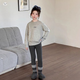 女童加绒打底裤2025年冬季新款印花紧身裤中大儿童休闲保暖收腹裤，童装裤子，祺儿童装