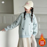 女童秋冬加绒毛衣2025年新款提花针织套头衫中大童百搭打底衫上衣，童装毛衣，祺儿童装