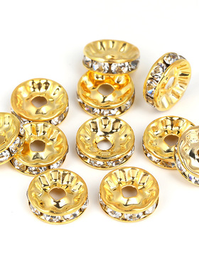 金银色Kc金镶钻隔片4mm手工diy手链项链垫片玫瑰金车轮钻石隔片