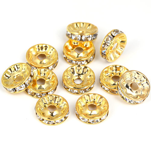 金银色Kc金镶钻隔片4mm手工diy手链项链垫片玫瑰金车轮钻石隔片