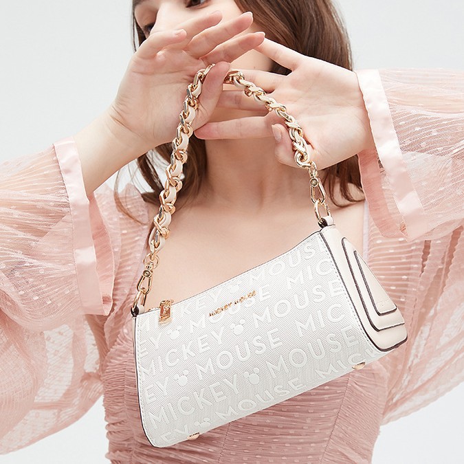 正版Disney迪士尼米奇个性双拼撞色压花腋下包女士肩斜挎手提包y