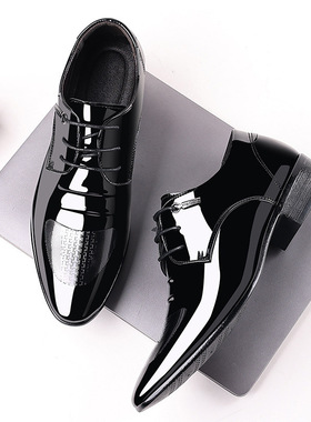 Men's Shoes Business Lace-up balck Casual Shiny boots 男皮鞋
