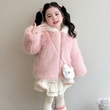 女童洋气秋冬季加绒毛毛衣仿皮草女2025新款加厚保暖外套冬装P92，童装外套，祺妙童装