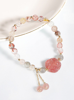 猫爪草莓晶手链巴度招桃花小众