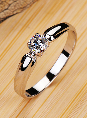 跨境925银通体银四爪锆石戒指简约个性级感指环戒指