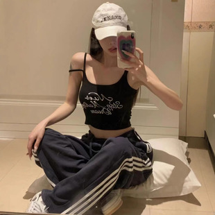 bm上衣 短款 新款 辣妹黑色吊带背心女夏外穿带胸垫性感内搭打底无袖