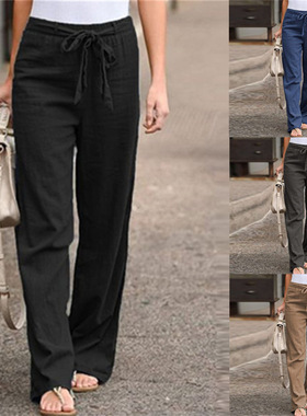 Summer Wide Leg loose Pants Women Cotton Linen trousers lady