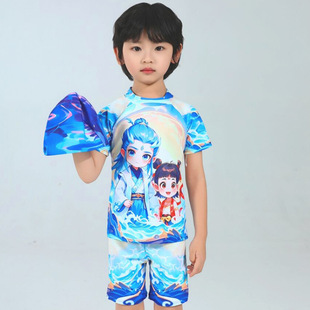2025爆款 童动漫哪吒2魔童泳衣儿童小孩分体防晒速干泳装