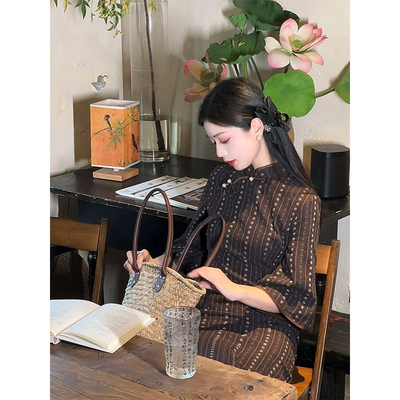 新中式【枫叶秋】碎花日常秋冬旗袍女小个子文艺复古风2026新款