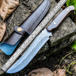 大马士革钢刀户外露营生存刀具防身野外求生直刀长款硬度军工刀