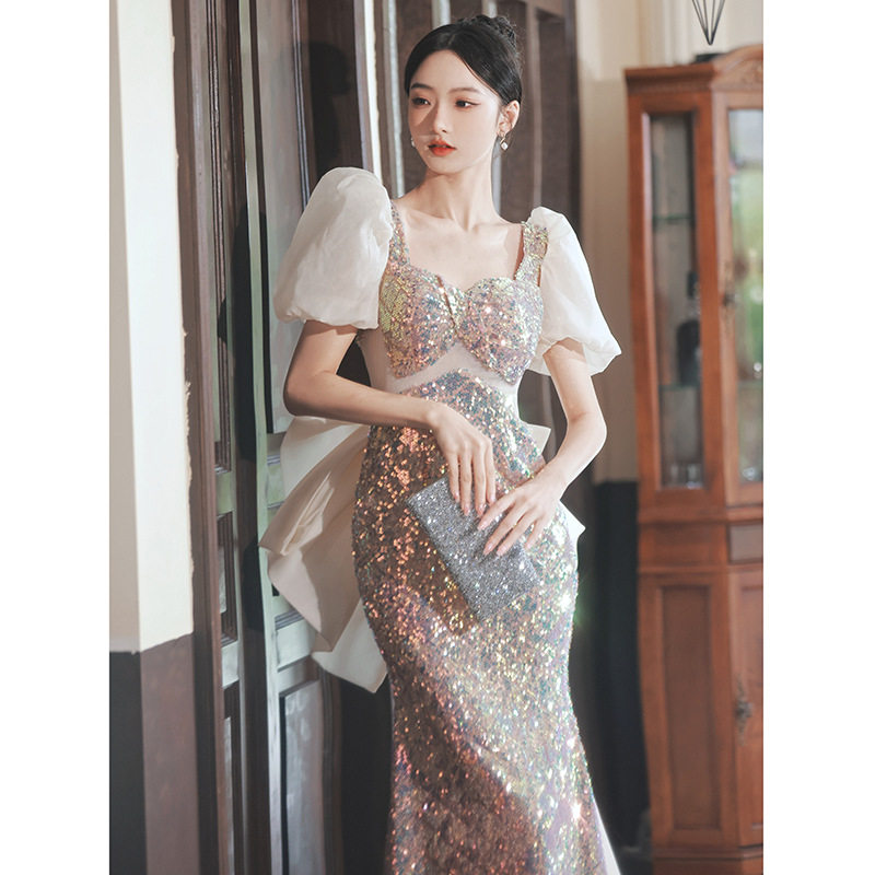 晚礼服裙敬酒服新娘2026新款级感鱼尾法式主持人成人礼亮片轻奢