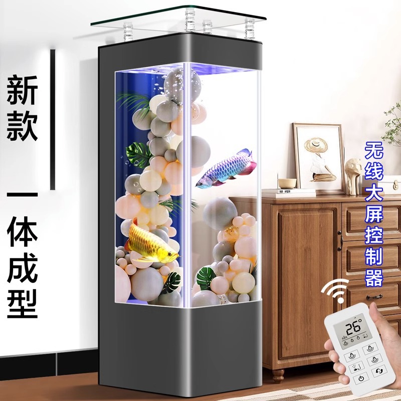 新款家用轻奢鱼缸客厅小型一体免换水背滤落地立式电视柜旁金鱼缸