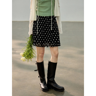 【黑糖珍珠】歌铭法式复古波点荷叶边半身裙女春季a字短裙AN0134D