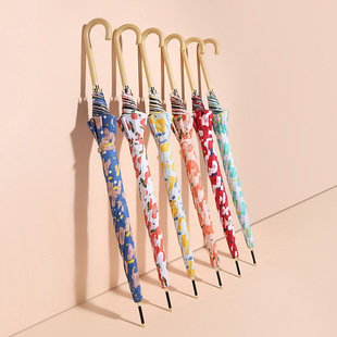 日系清新女碎花100cm黑胶遮阳伞自动晴雨两用防晒防紫外线长柄伞