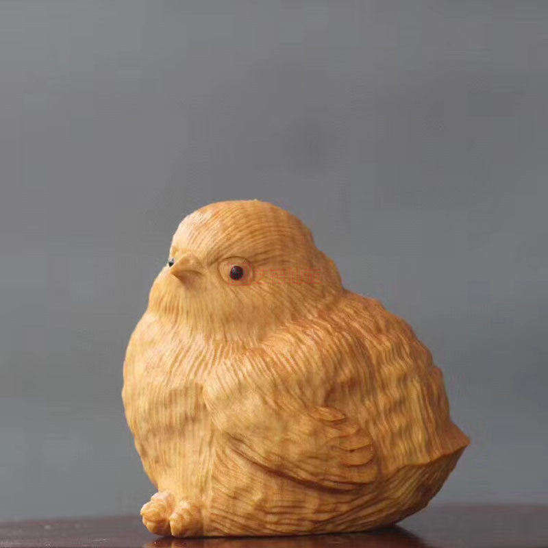 黄杨木雕小鸡小把玩摆件刻茶宠动物手把件 实木质茶玩可爱