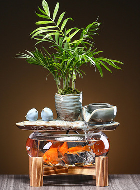 新中式循环流水鱼缸风水招财摆件客厅茶室书房民宿收银台装饰品